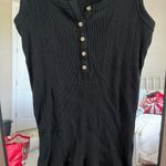 Aerie  Black Ribbed Tank Top with Button Detail Photo 4