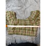 NWOT Lena Size Medium Women Balloon Puff Sleeve Short Sleeve Plaid Crop Top Green Photo 6