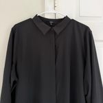 Quince  Women’s XL Collared Button Down Long Sleeve Blouse Top Stretch Black Work Photo 1