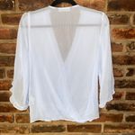 ZARA  Baby Blue 3/4 Ruffled Sleeve Faux Wrap Surplice Blouse Women's Size XS Photo 6