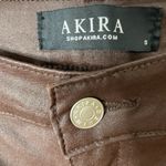 Akira Faux Leather Pleather Biker Moto Pants Stretch Skinny Brown Coated Small Photo 5