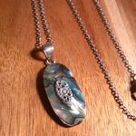 Floral Design Abalone Sterling Silver Pendant Stainless Steel Necklace Photo 4