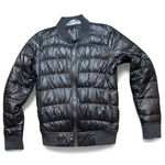 Athleta  Black Dobby Goose Down Puffer Bomber Jacket Full Zip Womens Small WARM Photo 0