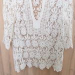 Womens Lace Crochet Top Size L White V Neck Boho Cottage Coastal Resort Romantic Size L Photo 3