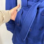 Blue Hooded Double Breasted Trench Coat Womens Size Small Casual Retro Fashion Photo 2