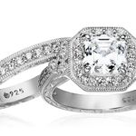 Sterling Silver Platinum Plated  Swarovski Zirconia Antique Ring Set. New Photo 1