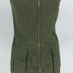 Honey Peach Green 100% Cotton Mini Dress Sz S | Cargo Pockets & Full‎ Zipper Photo 0