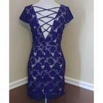 Blue Floral Lace Beige Lining Strappy V Back Modcloth Cocktail Dress by Soieblu Size M Photo 4