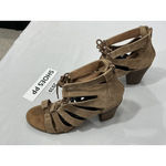 Womans Crown Vintage Size 8.5 Tan Faux Suede Strappy Laces Zip Heel Sandals Brown Photo 2