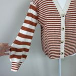 Sadie & Sage Tight Knot Balloon Sleeve Stripe Cardigan Rust & Cream Medium Orange Photo 5