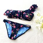 NWT Gingham & Floral Printed One Shoulder Bikini Blue Photo 4