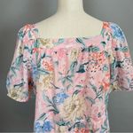 Loft Blouse Garden Lacy Tiered Square Neck Top Pink Floral Short Sleeve Large Photo 6