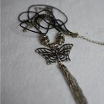 Retro Chic Filigree Butterfly Tassel Silver Tone Charm Cord/Link Chain Necklace Photo 3