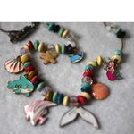 Source Unknown By The Sea Colorful Beaded Multi Charms Copper Tone Snake Chain 24" Necklace Photo 2
