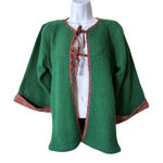 Vintage Cecily Green Wool Blend Plaid Trim Cardigan Jacket Holiday Christmas‎ S Photo 0