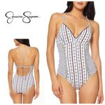 Jessica Simpson New. Moroccan Stripe Printed One-Piece Swimsuit. Retails $98 Photo 1