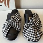 Freda Salvador Ono Mule Black Leather Gingham Bow Tie Flat Slip On Mules Sz 7.5 Photo 3
