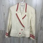 NIPON BOUTIQUE Blazer Size US 6 Cream Red Double Breasted Linen Trimmed Tailored Photo 0
