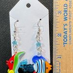 Glass Tropical Fish Blue Beaded Dangle Pierced Earrings New Photo 0
