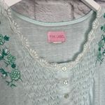 Vintage Pink Label Cotton Chemise Nightgown Teal Blue Size M Short Sleeve Floral Size M Photo 2