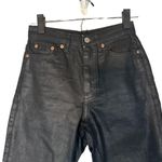 Topshop Black Wax Coat Straight Leg Raw Hem Denim Jeans Women Sz 25/32 Photo 2