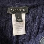 Talbots ‎ Navy Blue Cable Knit Wool Blend Poncho Sweater Shawl Collar Side Button Photo 3