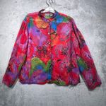 Chico's  Shirt Large Additions Art To Wear Bright Abstract Crinkle Sheer Button Up Photo 1