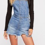 Free People Torn Up Jumper Frayed Hem Overalls Mini Dress Size 6. Pink D… Photo 9