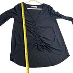 Free People  Beach Women’s M Long Sleeve Ruched‎ Top Black Textured Crepe Cinched Photo 8