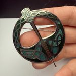 Celtic Sea Signed Blue Green Enamel Tara Brooch Pin Silver Tone Photo 2