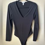 Leith  Black Long Sleeve V-Neck Bodysuit Top With Snap Crotch Women's Size Medium Photo 0