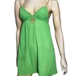 Lauren Moffatt Vintage S Gauzy Green Gold Accent Spaghetti Strap Babydoll Dress Size 2 Photo 2