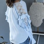 Love Riche Baby Blue Lace Trimmed Blouse Photo 6