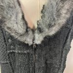Chico's Arya Faux Fur Cable Knit Zip Up Sweater Vest Womens Medium 1 Black Gray Photo 2