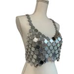 8 Other Reasons Disc Crop Top in Silver One Size New Womens Disc Mirror Cropped Photo 6