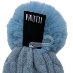 ILLUMA Women’s Blue Cuffed Cable Stitch Faux Fur Pom Pom Beanie Hat NWT Photo 5