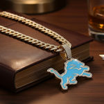 NFL Detroit Lions Necklace Pendant Cuban Chain Link Football Hip Hop Jewelry Photo 0