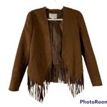 Hinge  Brown Faux Suede Fringe Jacket size small Photo 0