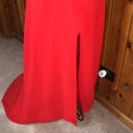 A line red haltered keyhole beaded ruched chiffon prom dress with slit XS/2 Size undefined Photo 5
