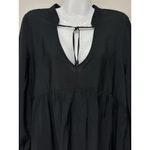 Ellen Tracy Women Black Casual Split Neck Tiered Sheer Flared Ruffled Dress M Photo 10