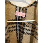 Pink Lily Plaid Poncho Wrap with Fringe Open Front Tan Black Oversized Photo 2