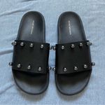 Stuart Weitzman  Superstud Leather Slip On Sandals Size 6 in Black Photo 2