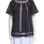 Zimmermann - Short Sleeve Laser Cut Embroidered  Black Blouse Business Career Photo 0