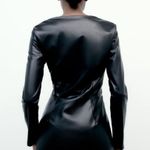 ZARA Black Faux Leather Long Sleeve Wrap Ruched Dress Size US S Photo 4