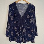 Torrid  Navy Blue Sugar Skull Babydoll Top Crochet Lace Up Halloween Boho Fall 1X Photo 0