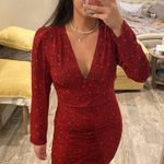 ZARA  Printed V-Neck Long Sleeve Ruched Dress Puff Shoulders Red/Black Size M NEW Photo 2