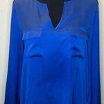 Outback Red -Royal Blue Pocket Front Satin Long Sleeve Blouse Size M Photo 0