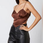 Mable Satin Bandana Triangle Crop Top Brown Y2k Retro Boho Corset M Womens Size M Photo 0