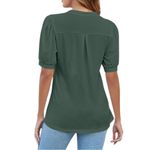 Blooming Jelly B Notched Split Neck Pleated Front Puff Short Sleeve Green Tee Top Shirt Medium Photo 8