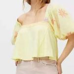 Urban Outfitters  Cardamon Floral Embroidered Top Yellow M Boxy Ballon Sleeves Photo 0